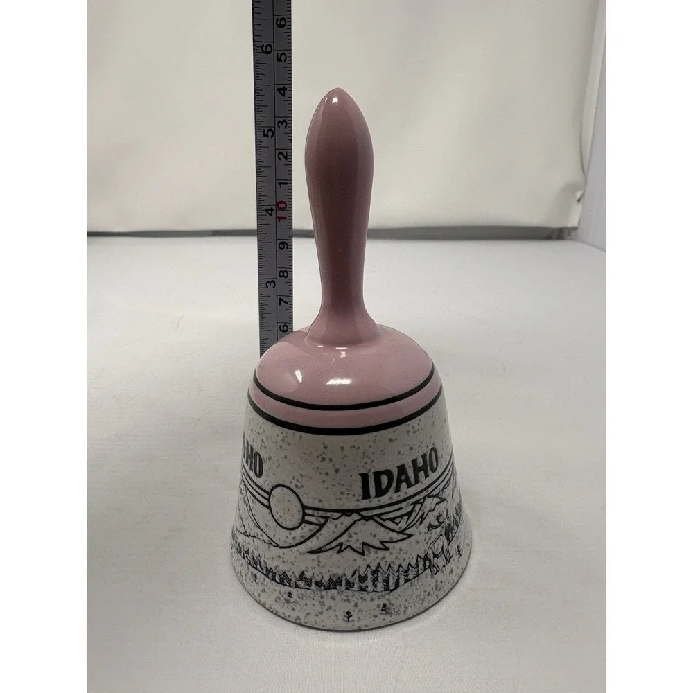 Vintage Pink Cream Idaho Souvenir Bell Mountains Elk Nature Trinket Cottage